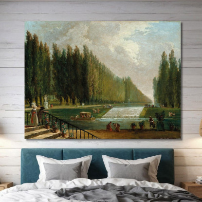 Il Parco Di Una Villa Di Campagna Con Figure Che Passeggiano Vicino A Una Cascata D'Acqua Hubert Robert hrb108 quadro stampato