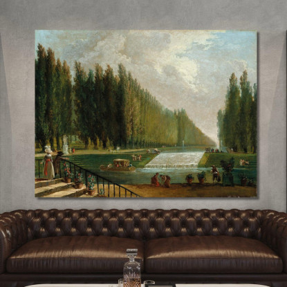 Il Parco Di Una Villa Di Campagna Con Figure Che Passeggiano Vicino A Una Cascata D'Acqua Hubert Robert hrb108 quadro stampato