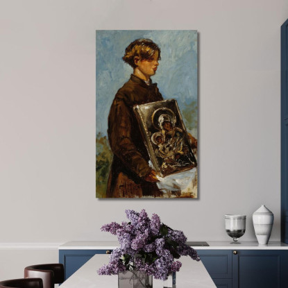 Schizzo Di Un Ragazzo Che Trasporta Un'Icona Ilya Efimovich Repin ier26 quadro stampato su tela