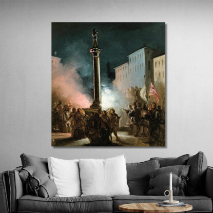 Piazza Colonna Rome Ippolito Caffi icf12 quadro stampato su tela