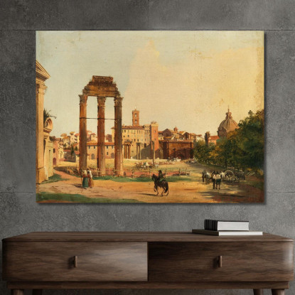 Roma Una Veduta Del Foro Romano Con Il Tempio Di Castore E Polluce Ippolito Caffi icf14 quadro stampato su tela