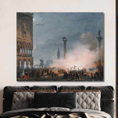 Piazzetta Di Venezia Di Notte Ippolito Caffi icf26 quadro stampato su tela