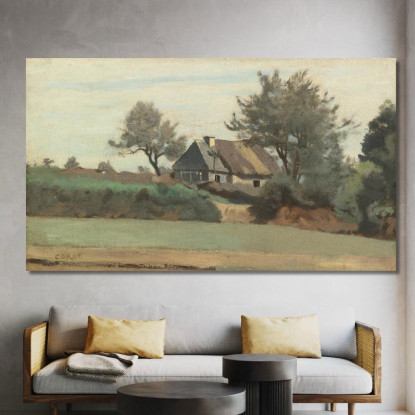 Achicourt Vicino A Arras Cottage Dal Tetto In Paglia Tra Gli Alberi Jean-Baptiste-Camille Corot jbc11 quadro stampato su tela