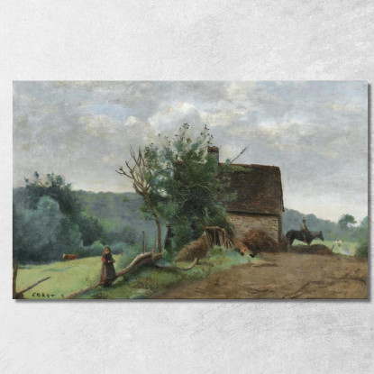 Aia Con Un Cavaliere E Una Bambina In Primo Piano Jean-Baptiste-Camille Corot jbc41 quadro stampato su tela