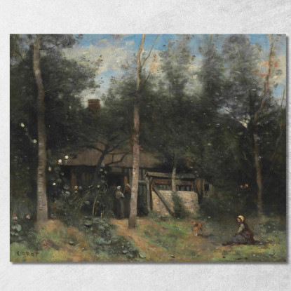 La Chaumière Aux Sureaux Normandia Jean-Baptiste-Camille Corot jbc95 quadro stampato su tela