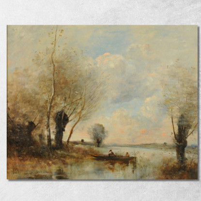 Pesca In Barca Vicino Ai Salici Jean-Baptiste-Camille Corot jbc100 quadro stampato su tela