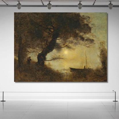 La Barca A Claire De Lune Jean-Baptiste-Camille Corot jbc114 quadro stampato su tela