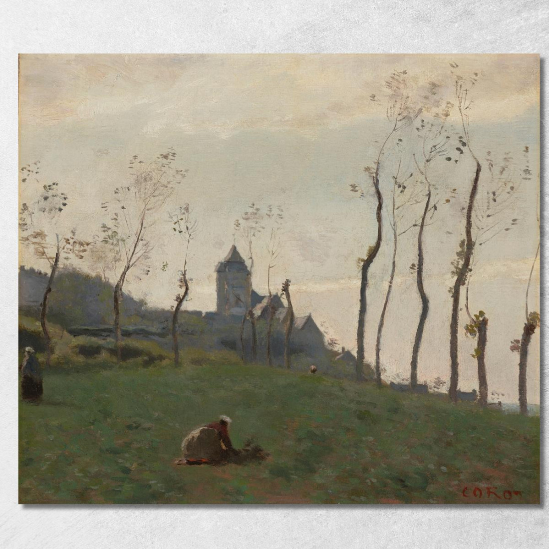 Le Tréport Un Pré E La Chiesa Jean-Baptiste-Camille Corot jbc134 quadro stampato su tela