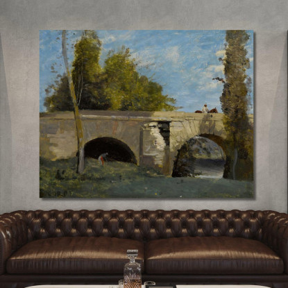 Mantes - Due Archi Del Ponte Con Un Cavaliere Jean-Baptiste-Camille Corot jbc167 quadro stampato su tela