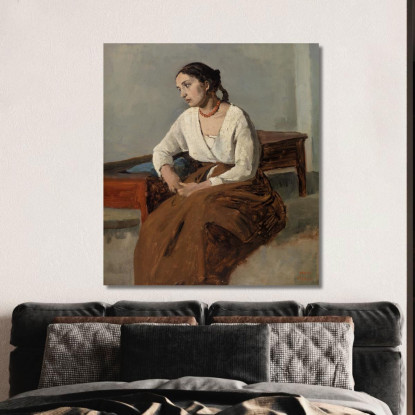 Donna Italiana Malinconica Jean-Baptiste-Camille Corot jbc174 quadro stampato su tela