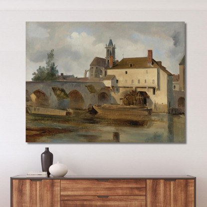 Moret Sur Loing Il Ponte E La Chiesa Jean-Baptiste-Camille Corot jbc181 quadro stampato su tela