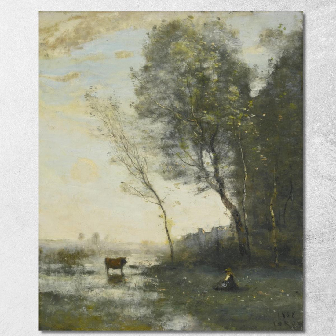 Contadina Che Alleva Una Mucca Dall'Acqua Jean-Baptiste-Camille Corot jbc194 quadro stampato su tela