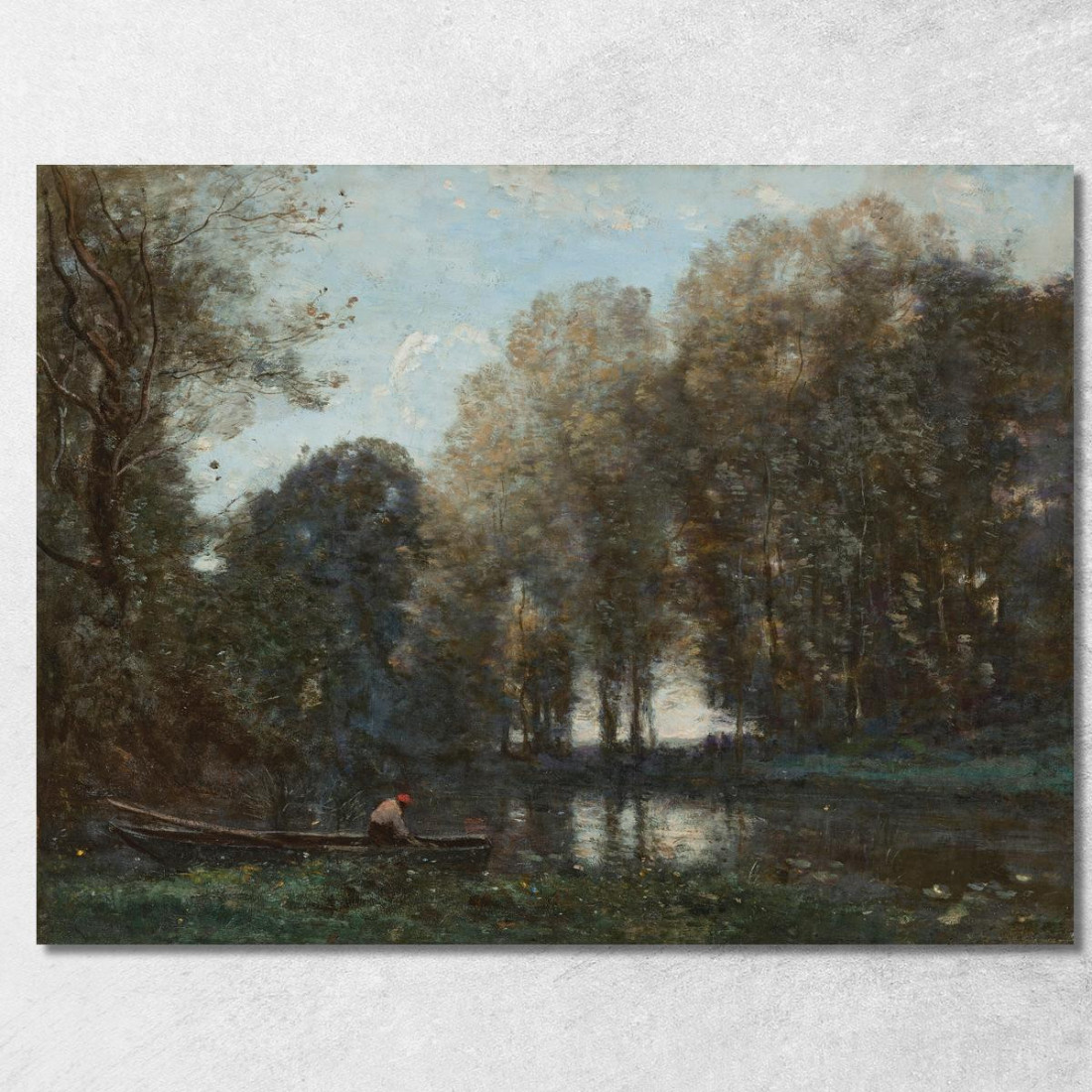 Pescatore Ormeggiato Sulla Riva Verde Jean-Baptiste-Camille Corot jbc209 quadro stampato su tela