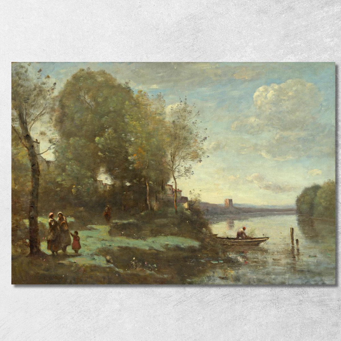 Fiume Con Una Torre Lontana Jean-Baptiste-Camille Corot jbc213 quadro stampato su tela