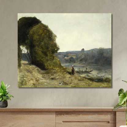 La Partenza Del Barcaiolo Jean-Baptiste-Camille Corot jbc246 quadro stampato su tela