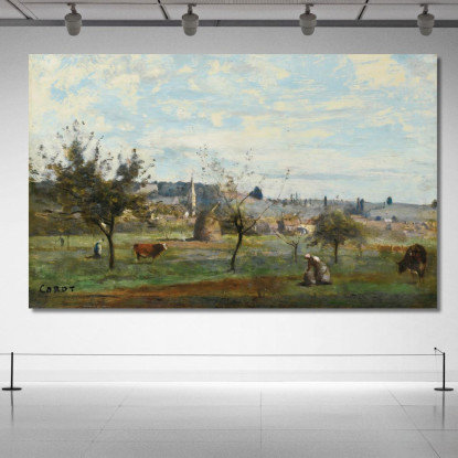 Un Villaggio Vicino A Mantes Jean-Baptiste-Camille Corot jbc281 quadro stampato su tela