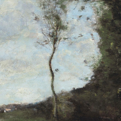 Una Contadina E La Sua Mucca Allo Stagno Con Vista Su Un Villaggio Jean-Baptiste-Camille Corot jbc284 quadro stampato su tela