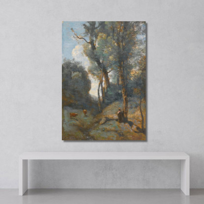 Allevamento Di Mucche Su Una Collina Boscosa Jean-Baptiste-Camille Corot jbc285 quadro stampato su tela