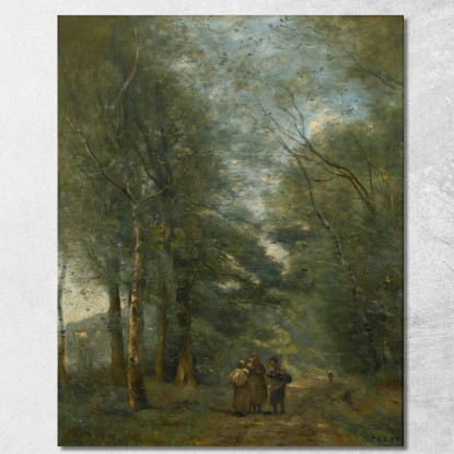 Città Di Avray. Contadini In Chiacchierata Sul Sentiero Lungo Lo Stagno Jean-Baptiste-Camille Corot jbc297 quadro stampato su t