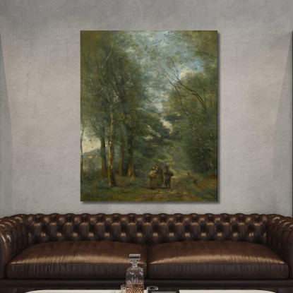 Città Di Avray. Contadini In Chiacchierata Sul Sentiero Lungo Lo Stagno Jean-Baptiste-Camille Corot jbc297 quadro stampato su t