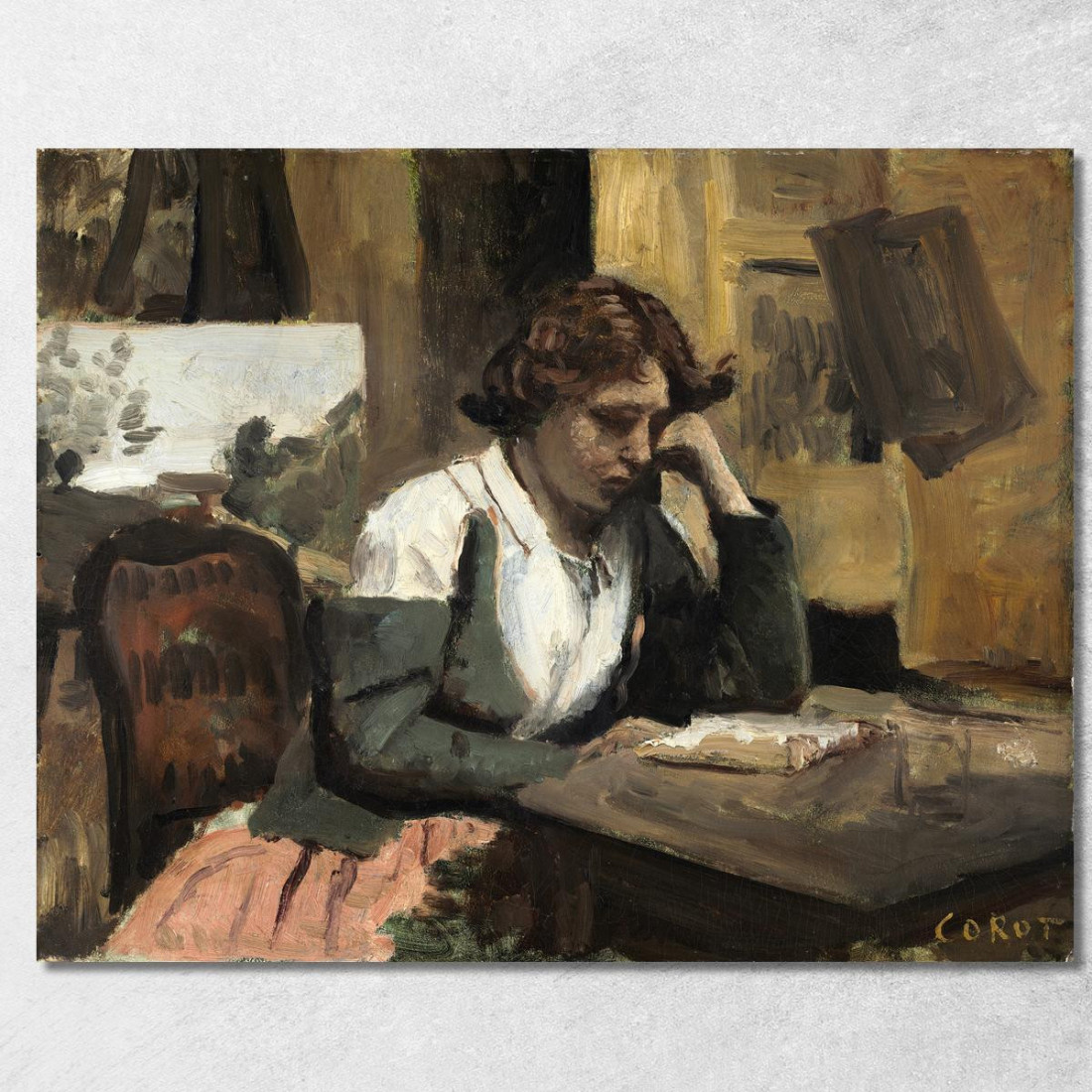 Donna Che Legge In Studio Jean-Baptiste-Camille Corot jbc308 quadro stampato su tela