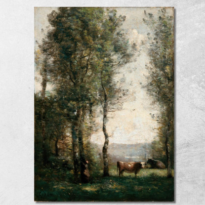 Paesaggio Boscoso Con Mucche In Una Radura Jean-Baptiste-Camille Corot jbc310 quadro stampato su tela