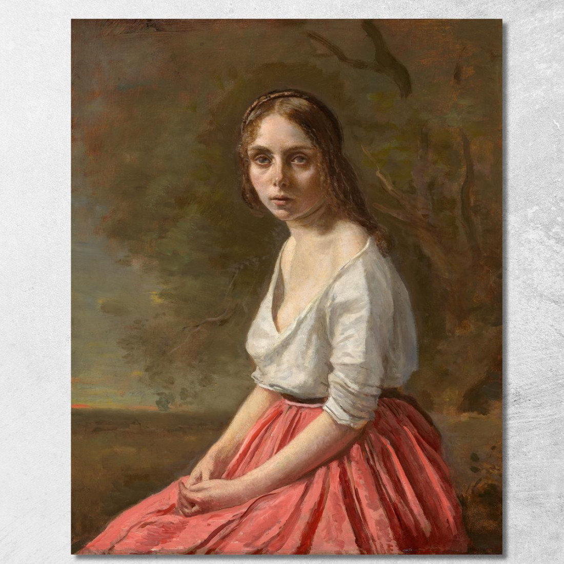 Giovane Donna Con Gonna Rosa Jean-Baptiste-Camille Corot jbc313 quadro stampato su tela