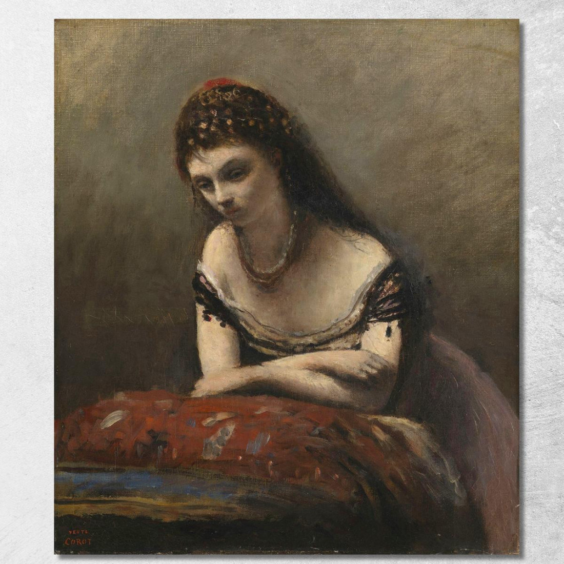 Giovane Donna Appoggiata A Un Cuscino Jean-Baptiste-Camille Corot jbc315 quadro stampato su tela