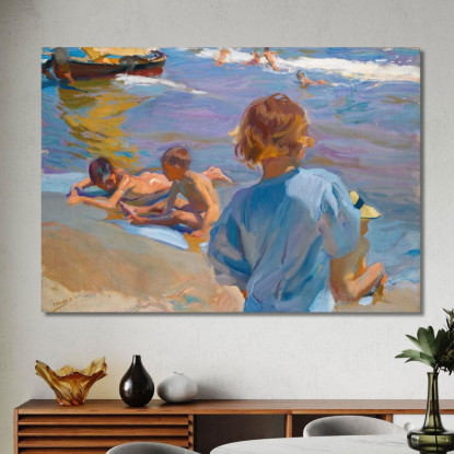 Bambini Sulla Spiaggia Valencia Joaquín Sorolla jsr19 quadro stampato su tela