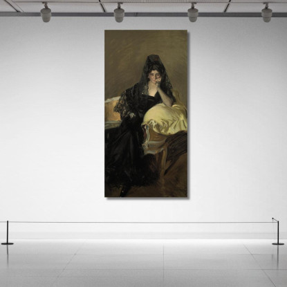 Ritratto Della Señora De Urcola Che Indossa Una Mantiglia Nera Joaquín Sorolla jsr86 quadro stampato su tela