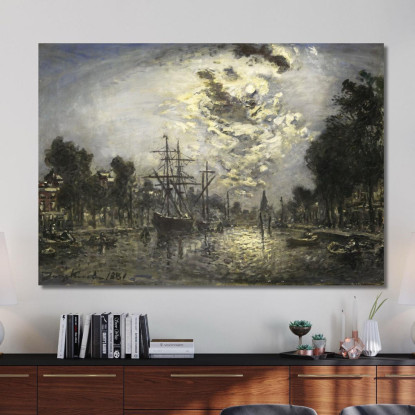 Rotterdam Al Chiaro Di Luna Johan Barthold Jongkind jbj58 quadro stampato su tela