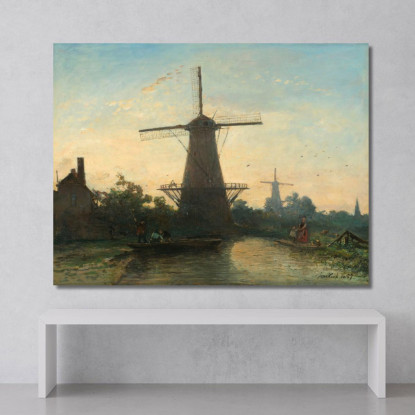 Mulini A Vento Vicino A Rotterdam Johan Barthold Jongkind jbj79 quadro stampato su tela