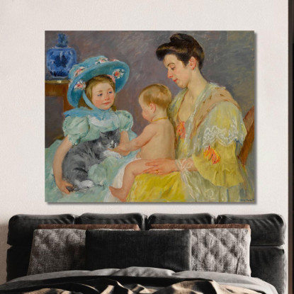 Bambini Che Giocano Con Un Gatto Mary Cassatt mcs14 quadro stampato su tela