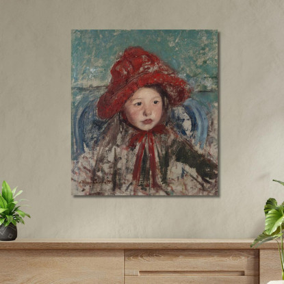 Bambina Con Un Grande Cappello Rosso Mary Cassatt mcs28 quadro stampato su tela