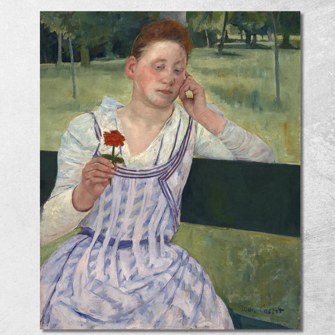 Donna Con Una Zinnia Rossa Mary Cassatt mcs65 quadro stampato su tela