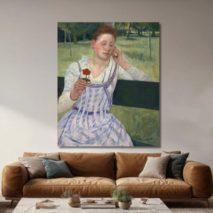 Donna Con Una Zinnia Rossa Mary Cassatt mcs65 quadro stampato su tela