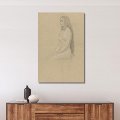 Nudo Femminile Seduto Con Lunghi Capelli Aperti A Sinistra Gustav Klimt kg135 quadro stampato su tela