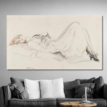 Giovane Donna Sdraiata Paul César Helleu pch12 quadro stampato su tela