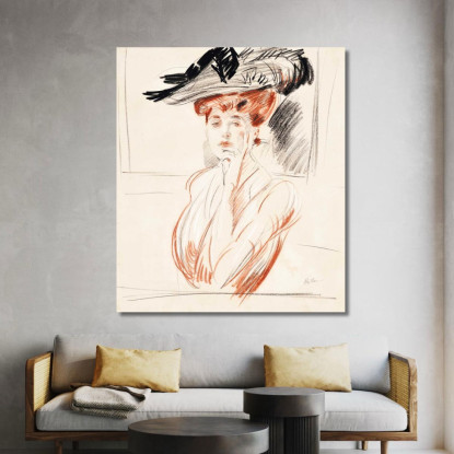 La Signora Con Il Cappello Piumato Paul César Helleu pch15 quadro stampato su tela