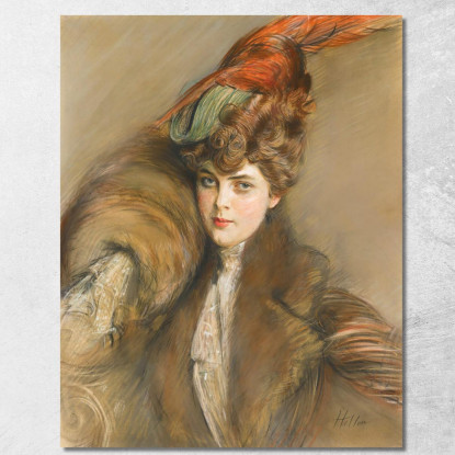 Signora Con Cappello Di Piume Paul César Helleu pch18 quadro stampato su tela