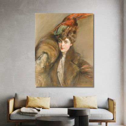 Signora Con Cappello Di Piume Paul César Helleu pch18 quadro stampato su tela