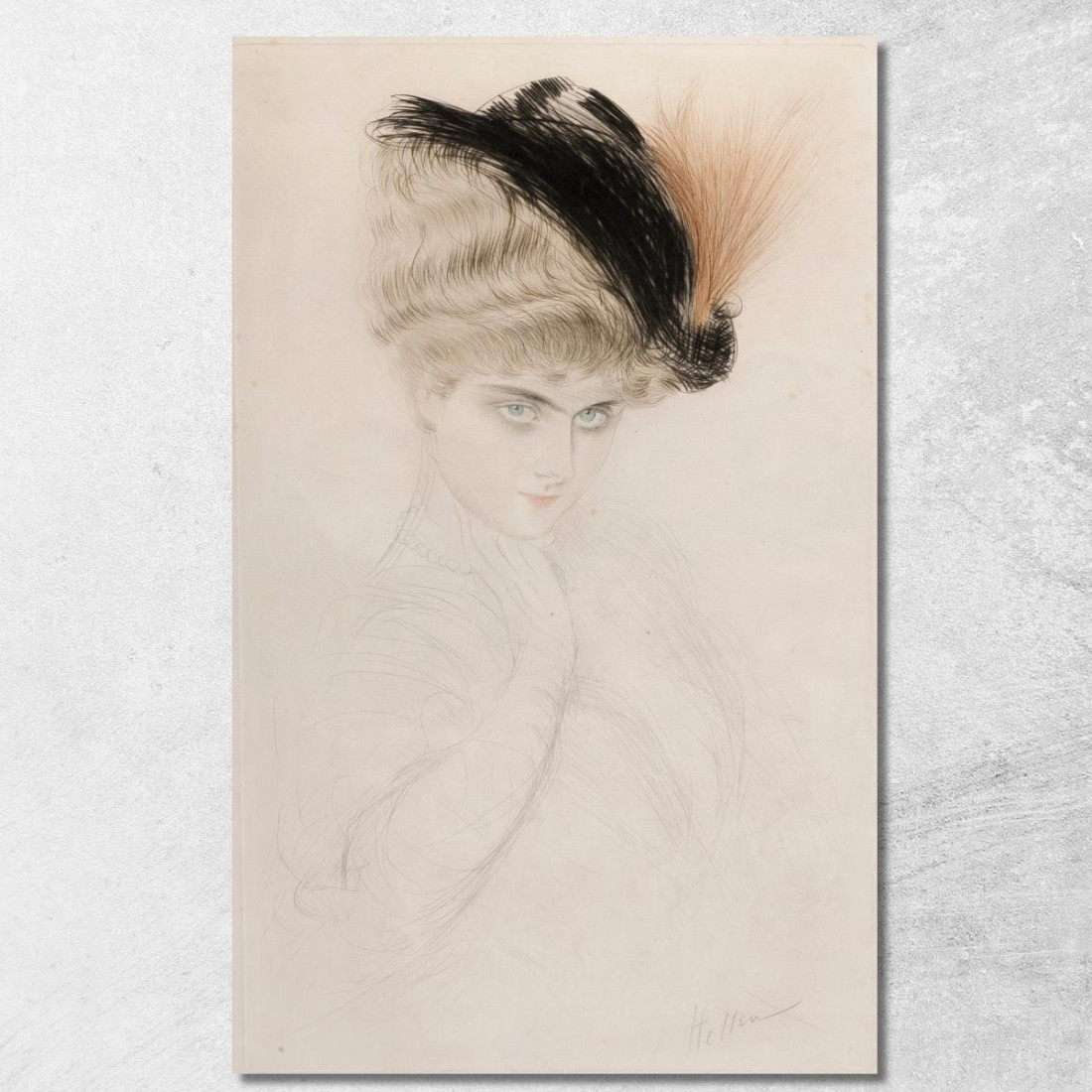 Ritratto Di Donna Con Cappello Piumato Paul César Helleu pch34 quadro stampato su tela Ritratto Di Donna Con Cappello Piumato Paul César Helleu pch34 quadro stampato su tela