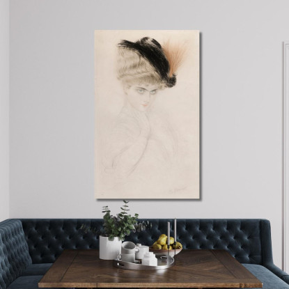 Ritratto Di Donna Con Cappello Piumato Paul César Helleu pch34 quadro stampato su tela