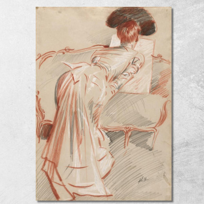 Donna Forse La Signora Alice Hellu Che Guarda Un Disegno Paul César Helleu pch57 quadro stampato su tela