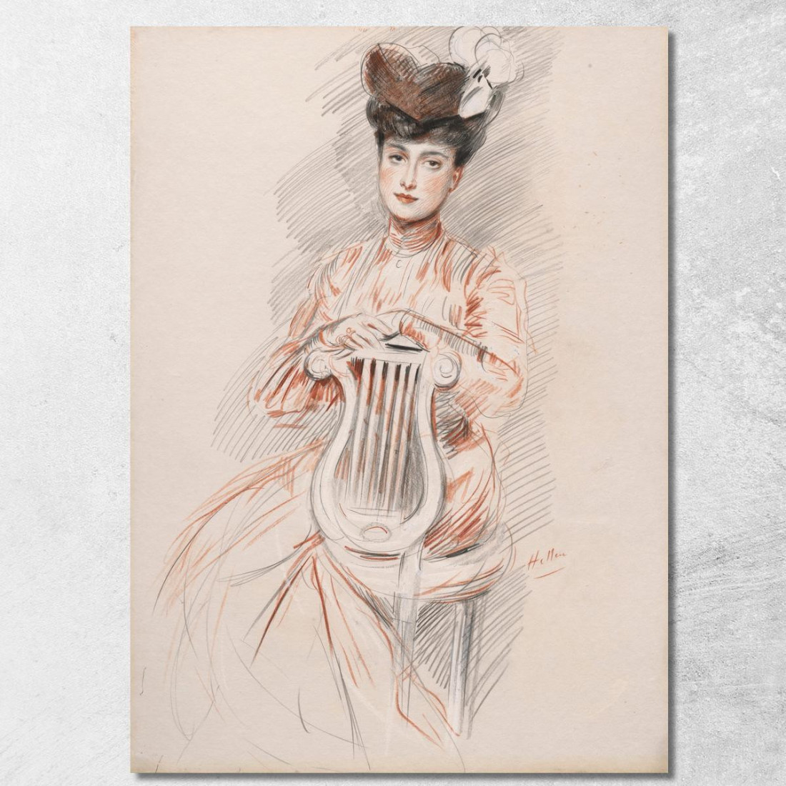 Elegante Alla Sedia Lira Paul César Helleu pch59 quadro stampato su tela