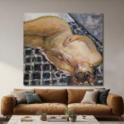 Nudo Sdraiato Su Un Plaid Bianco E Blu Pierre Bonnard pbn63 quadro stampato su tela