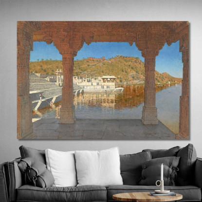 Rajnagar. Terrapieno Di Marmo Decorato Con Bassorilievi Su Un Lago A Udaipur Vasily Vereshchagin vvr45 quadro stampato su tela