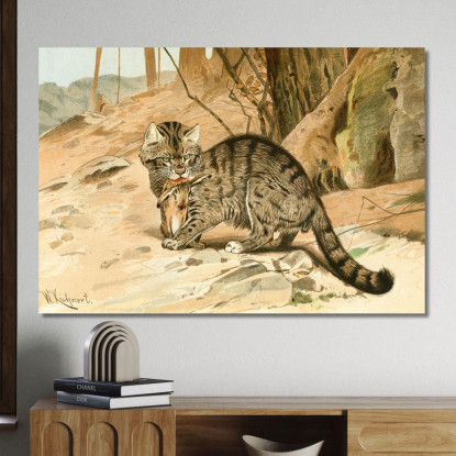 Gatto Selvatico Wilhelm Kuhnert wkh47 quadro stampato su tela