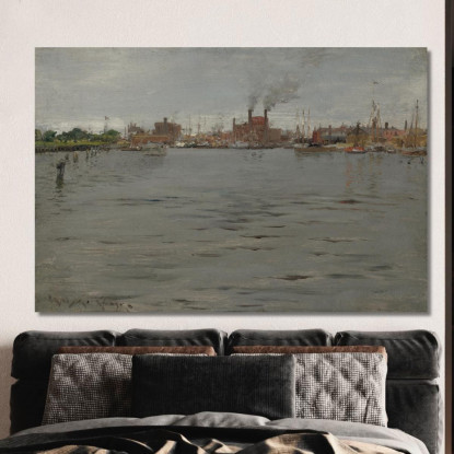 Scena Del Porto Di Brooklyn Docks William Merritt Chase wmc25 quadro stampato su tela