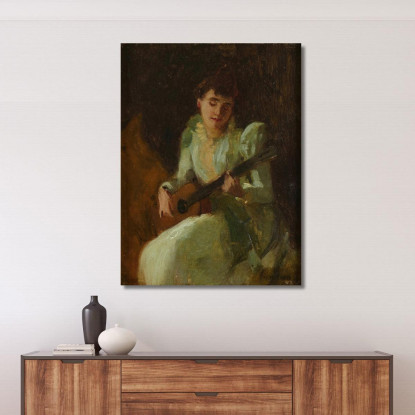 Signora Che Suona La Chitarra William Merritt Chase wmc35 quadro stampato su tela